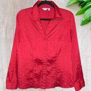 Denver Hayes Red  Womens Button Down V Neck Shirts Long Sleeve.